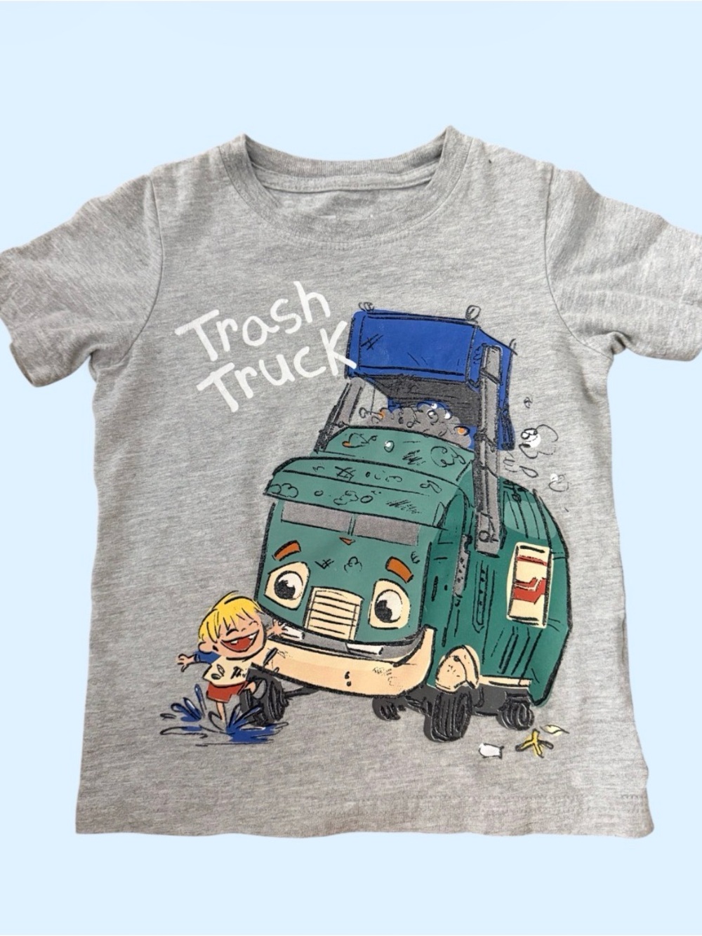 Kids Grey Trash Truck Graphic Tee - Green & Blue Truck